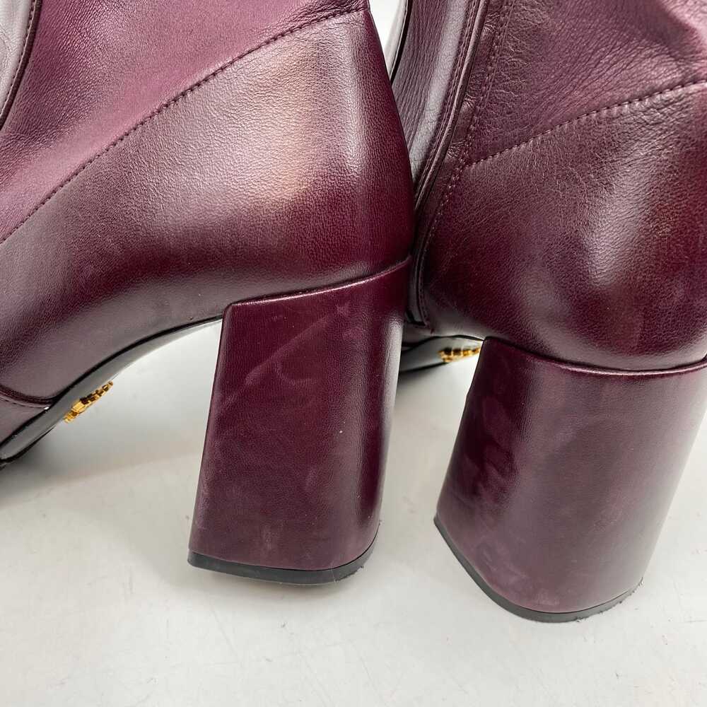 Prada Wine Red Leather Heeled Ankle Boots | Size 38.5 EU - Picture 11 of 12